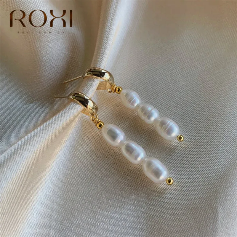 ROXI натуральные пресноводные жемчужные серьги в виде капель для Для женщин элегантные длинные барочный жемчуг серьги Pierecing уха ювелирные изделия богемные серьги - Окраска металла: Gold