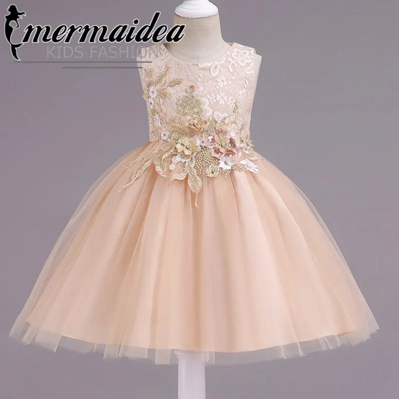 champagne Детская одежда платье с цветочным узором для девочек платье с цветочным рисунком элегантное красивое рождественское платье принцессы на свадьбу Одежда для девочек от 3 до 14 лет - Цвет: champagne
