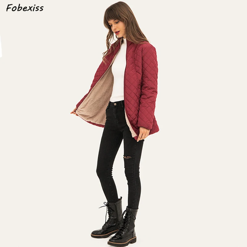 

Wool Lined Winter Jacket Women Wine Red Plus Size Outdoor Farming Plaid Long Cotton Coat Clothes 2019 Casual Woman Winter Jacket