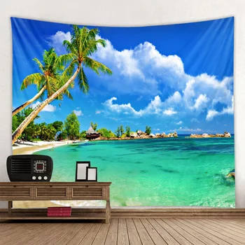 

Beautiful seascape printing tapestry landscape tapestry wall hangings Bohemia blue sea and blue sky tapestry