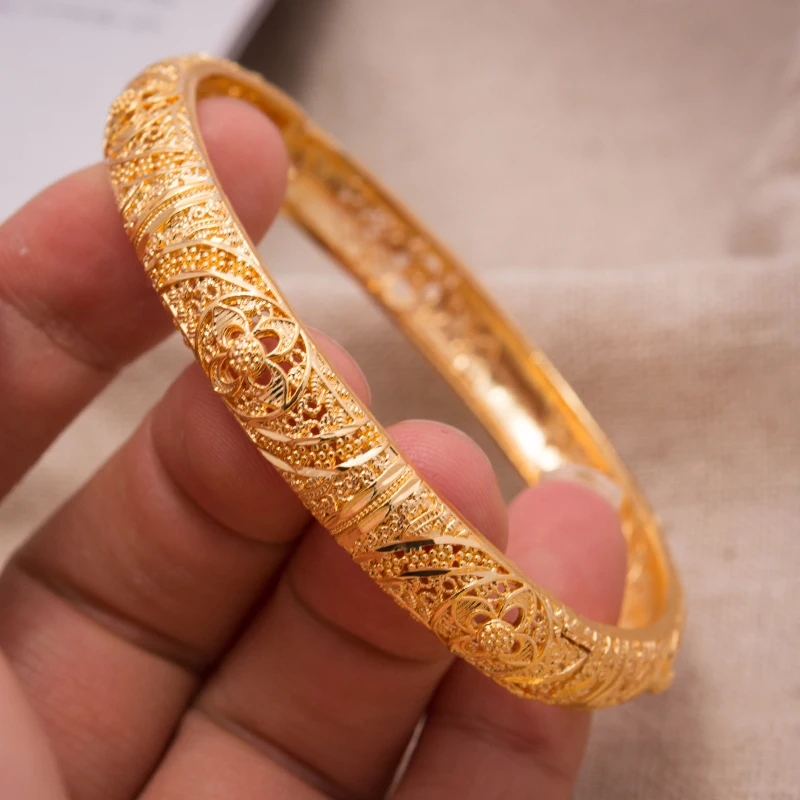 1Pcs/lot 24K Dubai Bangle Women Gold Jewelry Copper 18 k GF Bracelet for Africa Arab Items wedding bridal gift | Украшения и