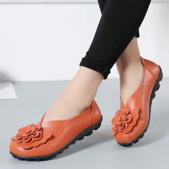 

2020 Summer Women Flats Shoes Women Flowers Genuine Leather Shoes Ladies Loafers Female Comfortable Slip On Moccasins Shoes