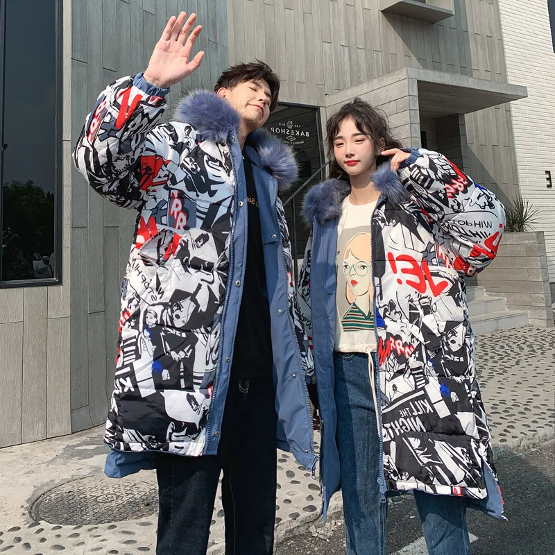 

A Generation of Fat Cotton Coat Women's 2019 New Style Winter Large Fur Collar Loose-Fit Mid-length Double-sided Wear Men And Wo