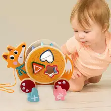 Мультфильм Kide детские деревянные тяга вдоль автомобиля игрушка улитка лиса тянет вдоль автомобиля форма сопряжения блоки образования игрушки для детей