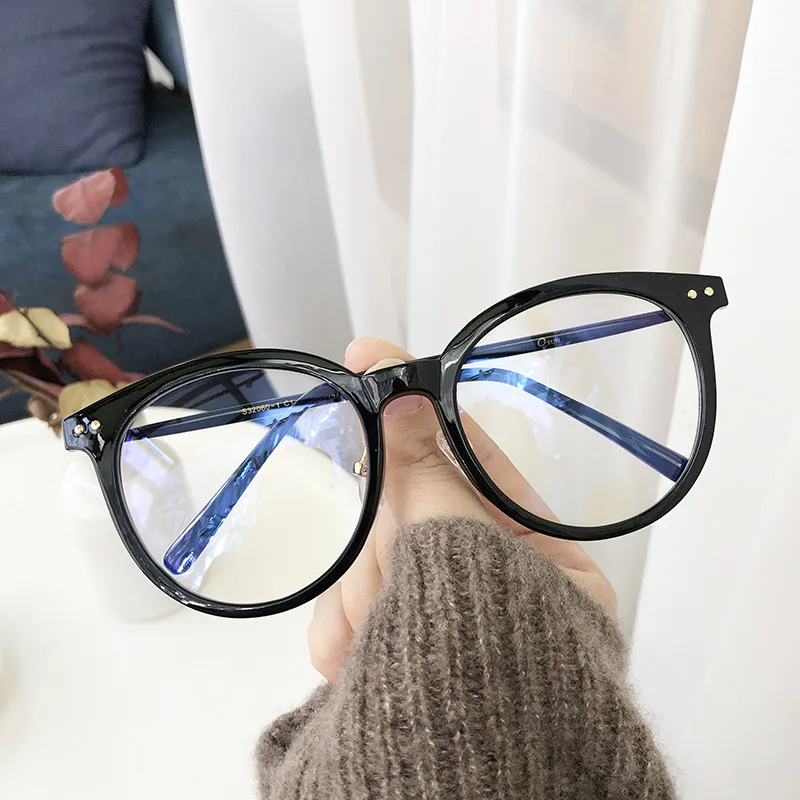 Модный синий светильник, очки, поддельный бренд Dessigner, большие круглые игровые очки, черная оправа для очков, женские и мужские очки с заклепками, Популярные
