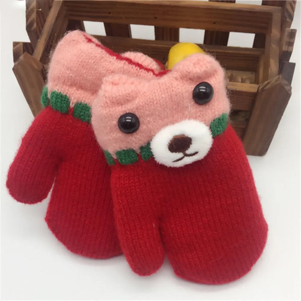 Hot Pink Детские перчатки с рисунками животных из мультфильмов; Милые Утепленные зимние теплые перчатки для мальчиков и девочек; Gant Enfant Hiver Handschoenen; детские перчатки - Цвет: Hot Pink