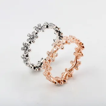 

Authentic 925 Sterling Silver New Classic Chrysanthemum Dazzling Daisy Floret Pan Ring For Women Wedding Party Fashion Jewelry