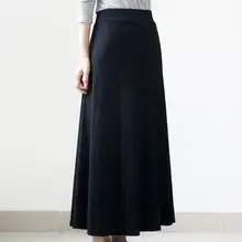 Женские юбки в винтажном стиле; сезон осень-зима; Женская длинная юбка; однотонные юбки с высокой талией на флисовой подкладке; вязаные длинные юбки