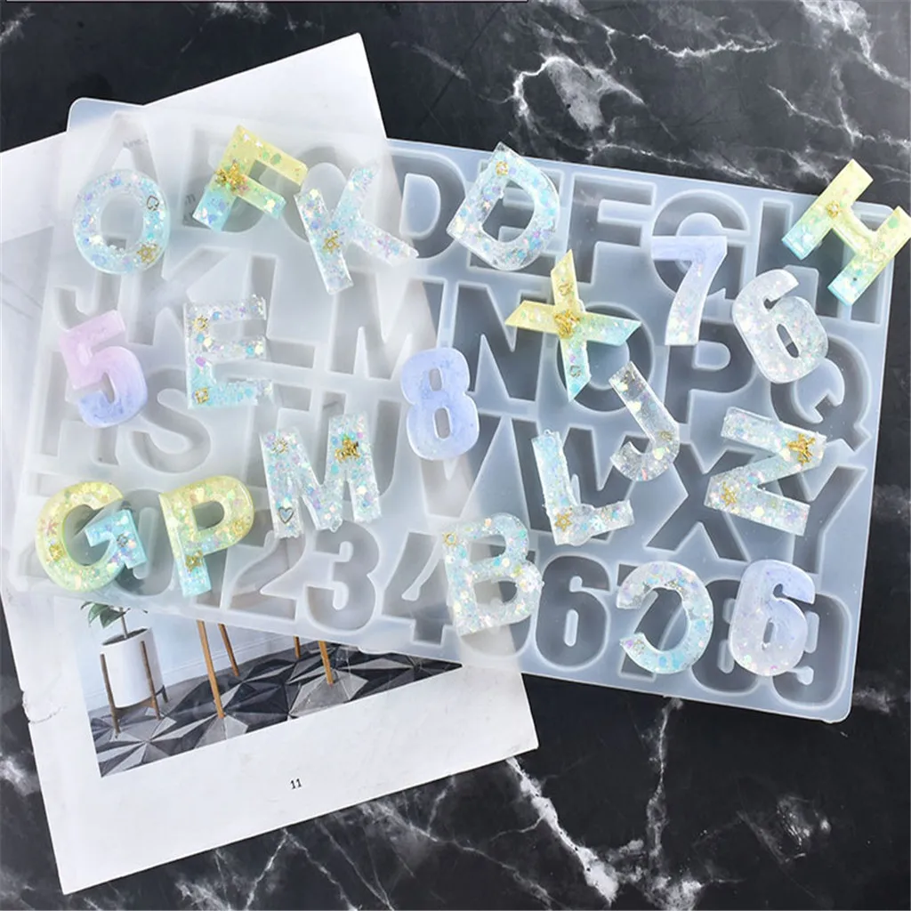 Diy Handmade Crystal Glue Epoxy Resin Mold Whole Plate Digital Alphabet Jewelry Making Decorative Silicone Cake |