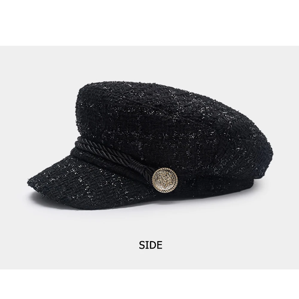 Newsboy Caps Tweed Hat Woman Flat Top Military Visor Cap Female Beret Hats Spring Autumn Winter