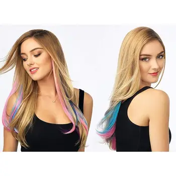 

Colorful Clip in Synthetic Hair Extensions Long 20 Inches Colors Cosplay Heat Resistant Fiber Highlights Multiple Tones
