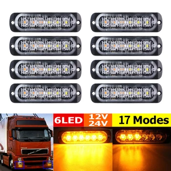 

10Pcs 12V 24V 6 LED Car Truck Emergency Warning LED Strobe Flash Light Hazard Flashing Lamp Driving Light Red White Yellow Amber