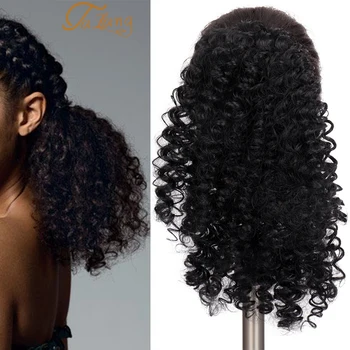 

TALANGPuff Hair Afro Kinky Curly Ponytail Short Drawstring Ponytail 1 Piece Clip In Hair Extensions Pony Tail Natural Black