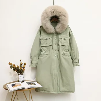 

Women Winter White Duck Big Fur Collar Down Coat Korean Puffer Jacket Warm Parka ZQ0020 YY1515