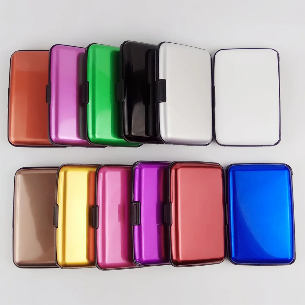

Men 2020 Business ID Credit Card Holder Men and Women Metal RFID Vintage Aluminium Box PU Leather Card Wallet Note Carbon