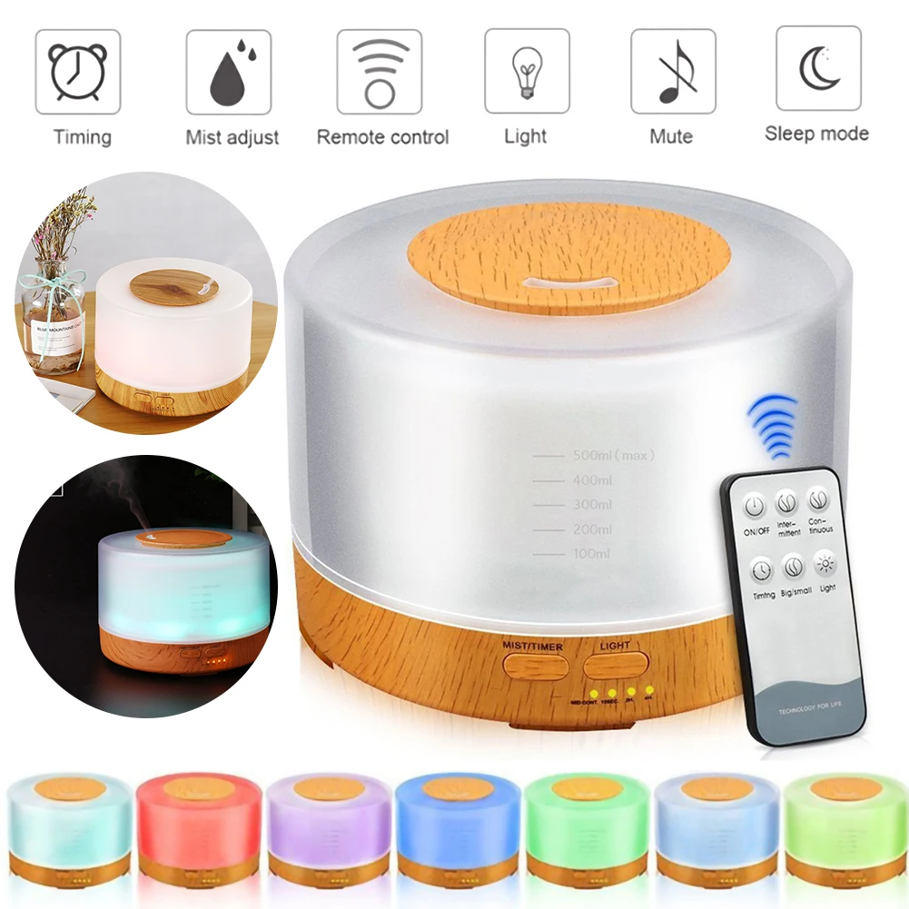 

Humidifier Essential Oil Diffuser 500ML Aroma Diffuser Ultrasonic Cold Mist Generator Air Humidifier Purifier Remote Control