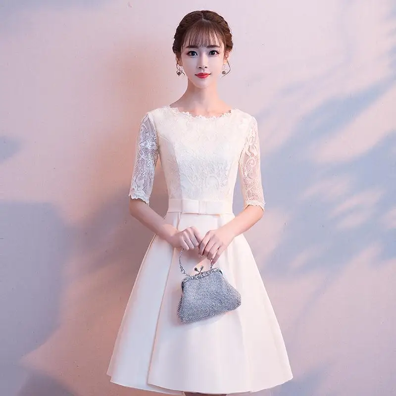 New White Womens Lace Mini Party Dress Noble Fashion Sexy Chinese Style Elegant Qipao Luxury Short Robe Vestido S-3XL