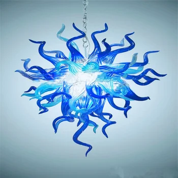 

LED Flush Mount Ceiling Lights Handmade Blown Glass Art Chandelier in Blue Color