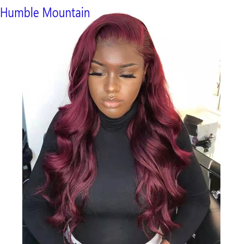 Humble Mountain 99J объемная волна полный шнурок человеческих волос парики с детскими волосами предварительно сорванные Бургунди бразильские полные парики шнурка для женщин