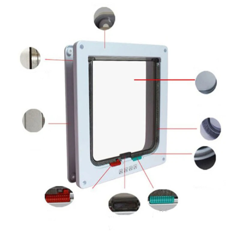Pet Cat Flap Door with 4Way Security Lock Flap Gate Weatherproof for Dogs Cats Pet Puppy Kitten ABS Plastic Gates Doors Dog Hole