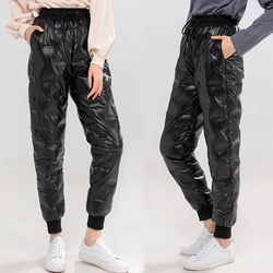 Winter Waterproof Trousers Women New 2023 Korean Down Cotton Warm Glossy Pants Snow Wear Thick Straight Pants Casual Sweatpants