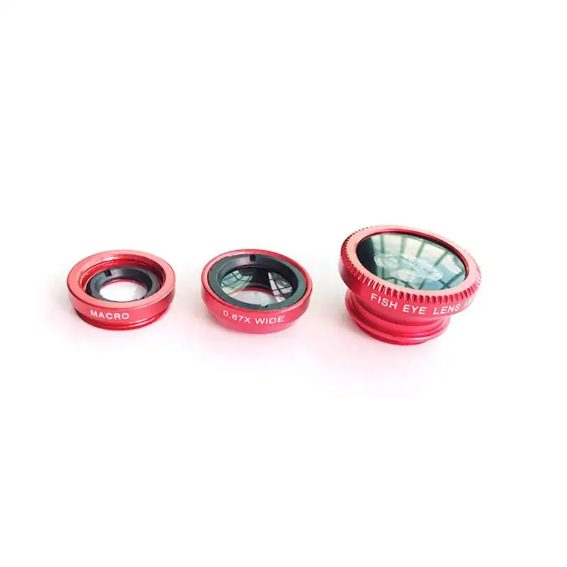 Красный Universal 3-in-1 0.67x Wide Angle Macro Fisheye Lens Camera Kits Mobile Phone Fish Eye Lens With Clip For IOS Android Cell Phone - Цвет: Красный
