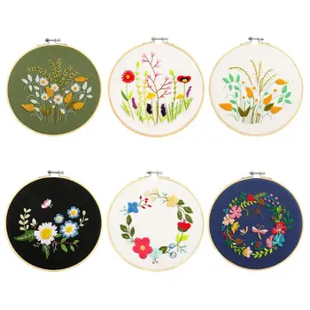 

3 Sets Embroidery Starter Kit Cross Stitch Clothes with Floral Patterns Hoops
