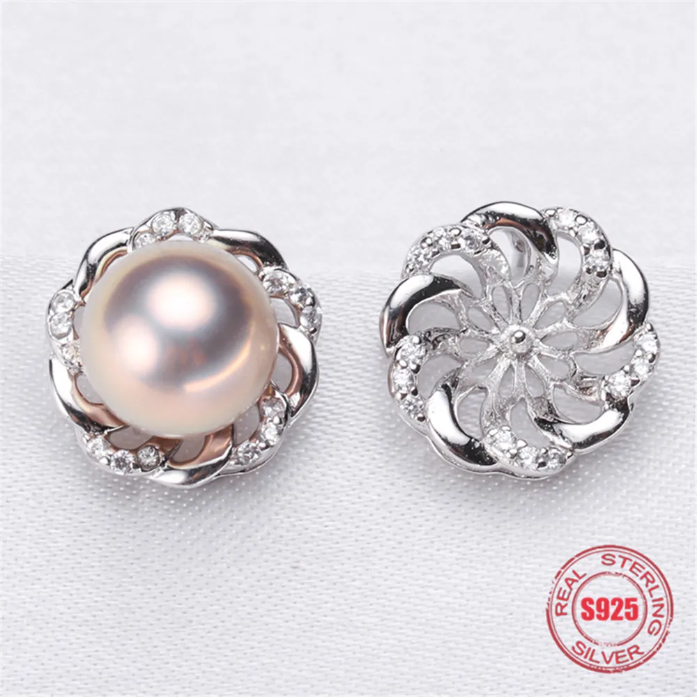 

Flowers Style Stud Earrings Pearl Fittings DIY Handmade Craft S925 Sterling Silver Accessory Earrings Findings