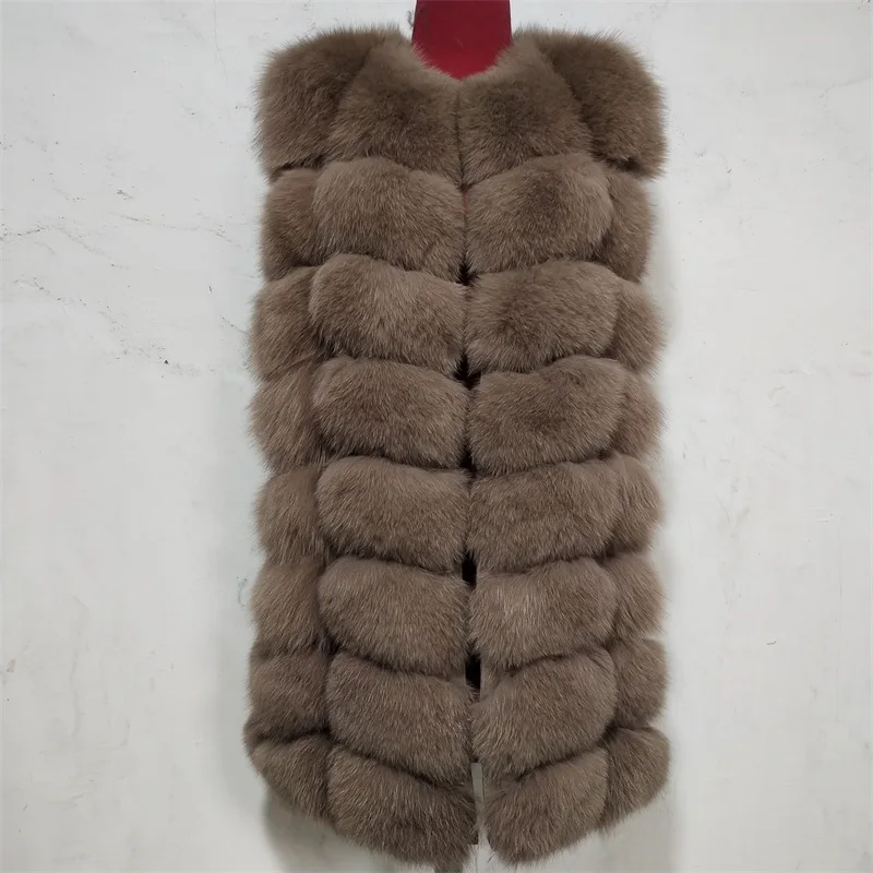 light khaki BEIZIRU жилет из натурального меха лисы, пальто из натурального меха, зимний теплый натуральный Длинный жилет из натурального меха без рукавов, жилет из серебристой лисы - Цвет: light khaki