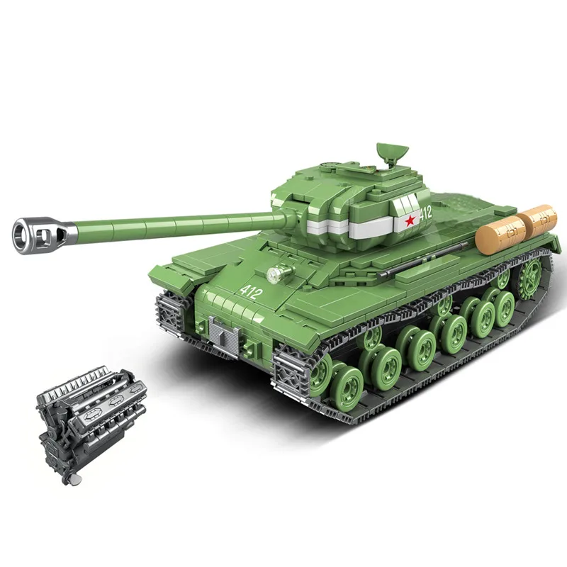 Черный Мировая война 2 WW2 солдаты бронированный автомобиль Советская Россия KV2 Танк военный спецназ армия строительные блоки кирпичи детские игрушки подарок - Цвет: Черный
