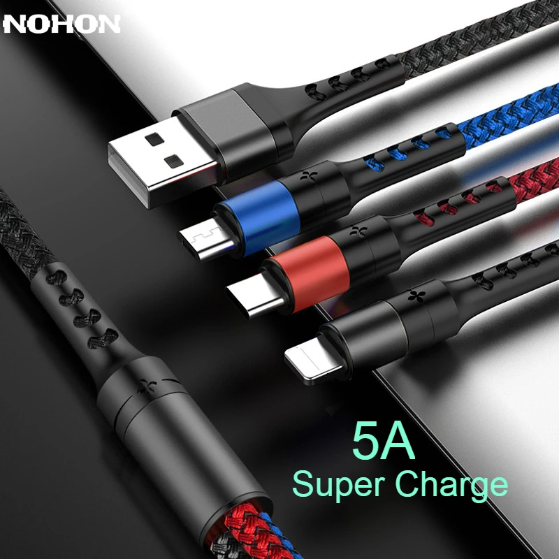 Nohon 5A 3 в 1 USB кабель для iPhone зарядное устройство Быстрая Зарядка Micro usb type C кабель для samsung S10 Xiaomi 8 Pin кабель Lightning