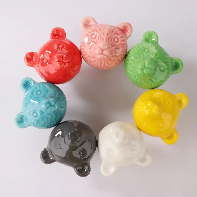 

7pcs/set Ceramic Handle Cartoon Colorful Animal Single Hole Handle Wardrobe Cabinet Drawer Wardrobe Shoe Cabinet Modern Handle