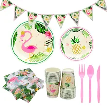 

Party Accessories Disposable Tableware Plate Cup Pink Series Theme Flamingo Children Birthday Wedding Decoration