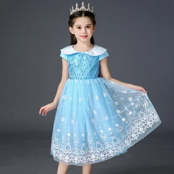 

Kids Flower Girls Clothes Baby Girl Elsa 2 Summer Short Princess Dresses Toddler Blue Birthday Cosplay Party Prom Tutu Dress 5 7