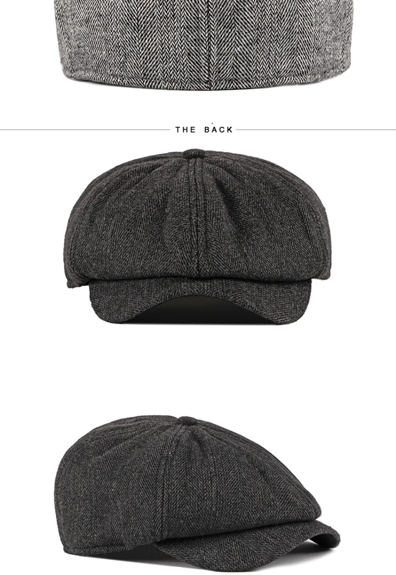 HT2737 Beret Cap Autumn Winter Hat Cap Men Striped Octagonal Newsboy Cap Male Thick Warm Men Beret Retro Ivy Flat Cap Wool Beret mens cotton beret