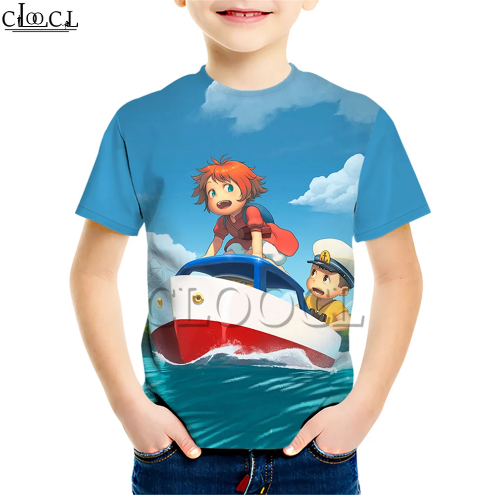 Детская футболка с аниме «Ponyo on The Cliff» Детский костюм с 3D принтом для мальчиков и девочек уличная одежда с короткими рукавами, детские топы - Цвет: Kids T shirt 6