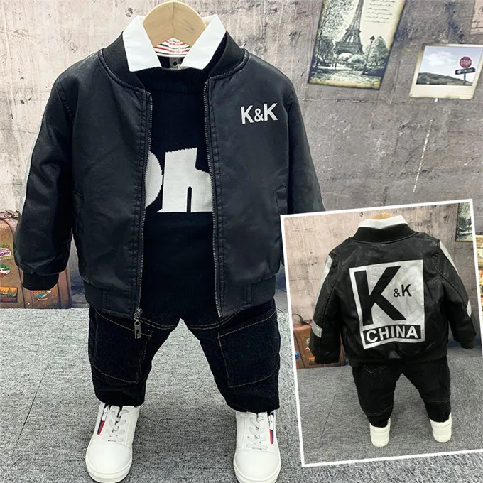 as picture 4pcs Комплект одежды из 3 предметов для мальчиков на весну и осень, одежда для маленьких мальчиков, модная одежда для малышей, джинсовая куртка+ топ+ джинсы, комплект для мальчиков - Цвет: as picture 4pcs