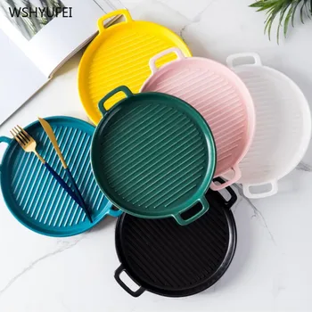 

1pcs Nordic style ceramic binaural breakfast tray food fruit dessert tray snack tray kitchen storage box cutlery set baking tray