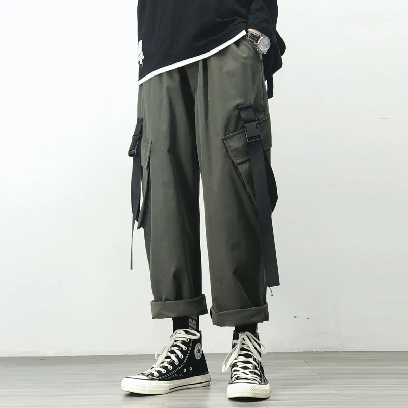 Harem Jogger Pants Men Streetwear Cargo Pants Hip Hop Ribbons Casual Ankle-length Trousers