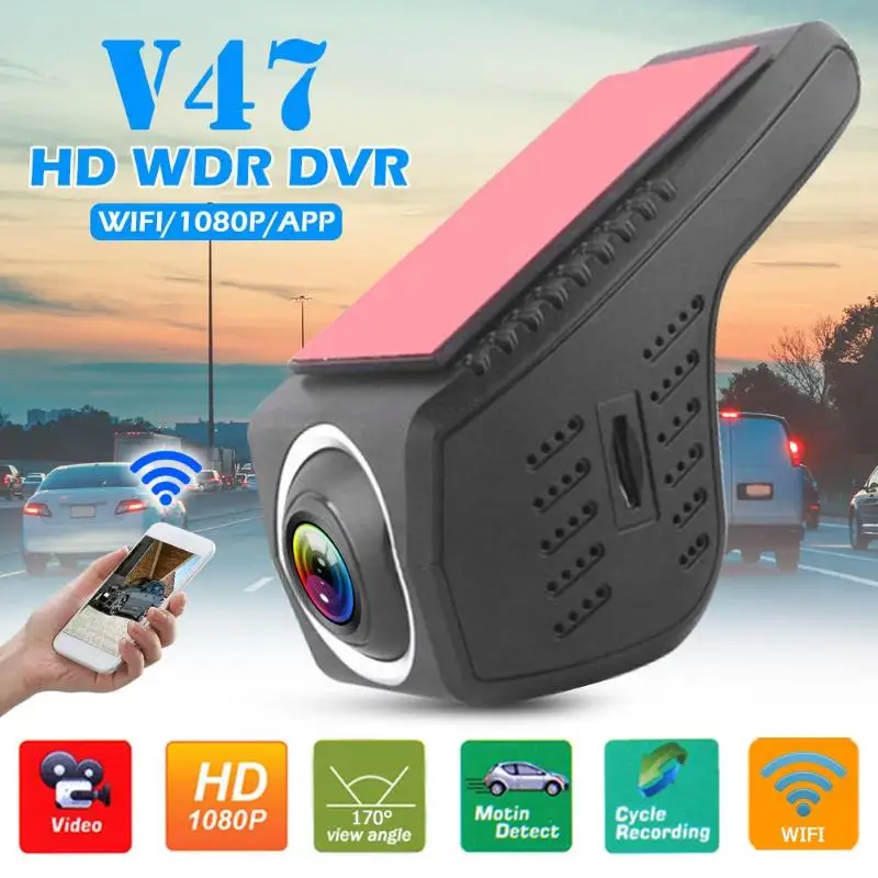 Прочный Автомобильный видеорегистратор с объективом 1080p 170 градусов, цифровой видеорегистратор, DVR камера, тонкий дизайн, V47, WiFi, Автомобильный видеорегистратор, камера FHD