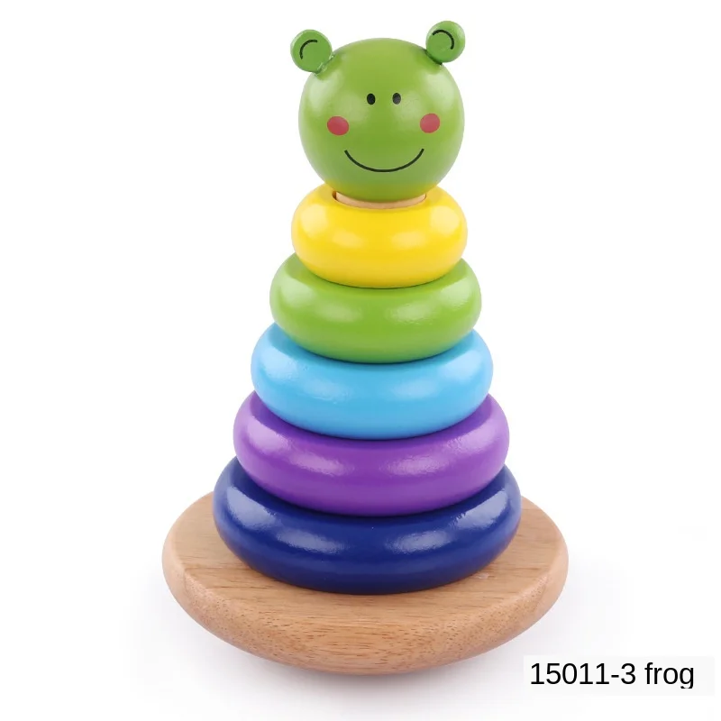 Children s wooden educational toy colored animal building tower cute animal shape building blocks cognitive game 5