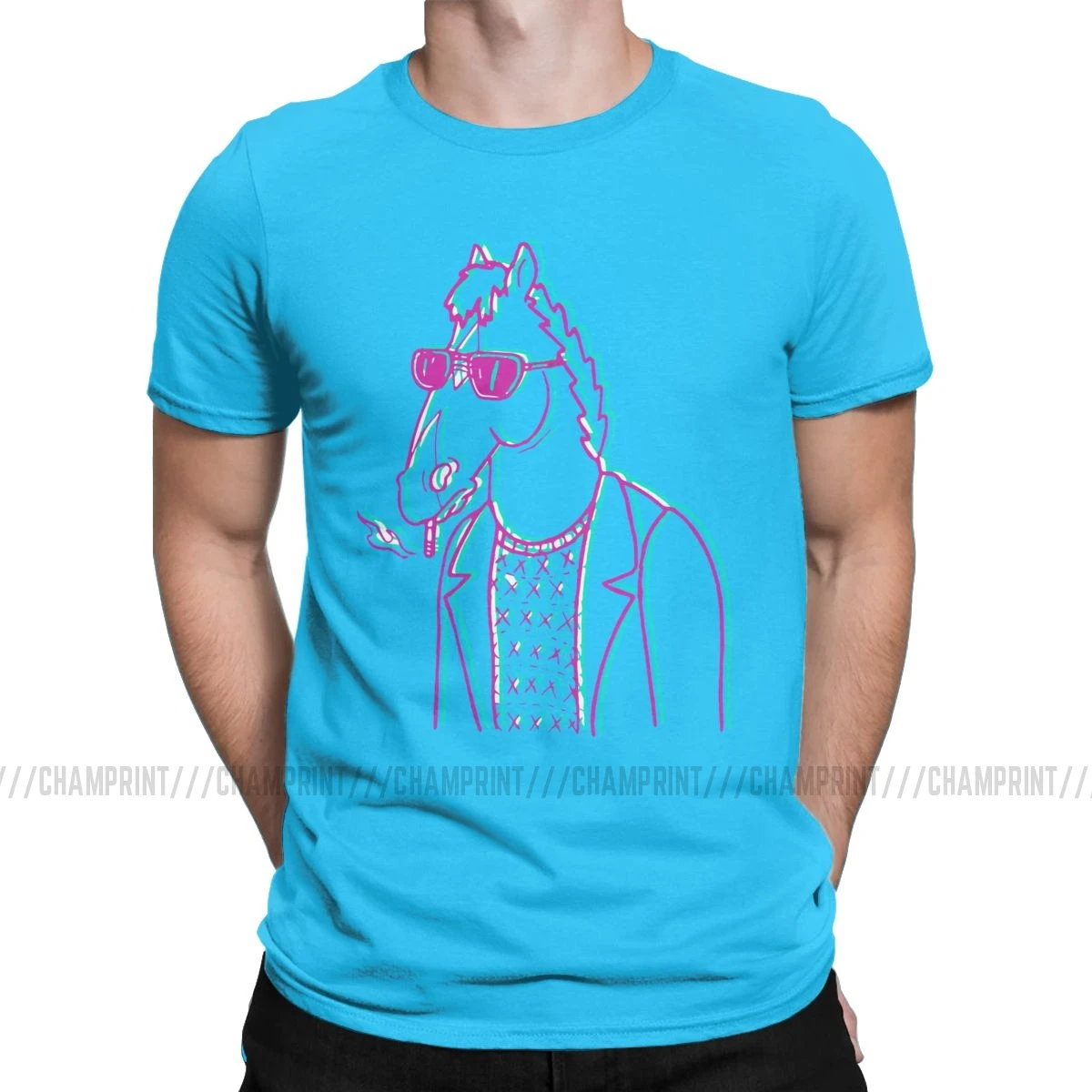 Креативная футболка Horsin Bojack Horseman, мужские хлопковые футболки, мультяшная футболка с коротким рукавом и рисунком из комиксов Swag, футболка с графическим принтом - Цвет: Королевский синий