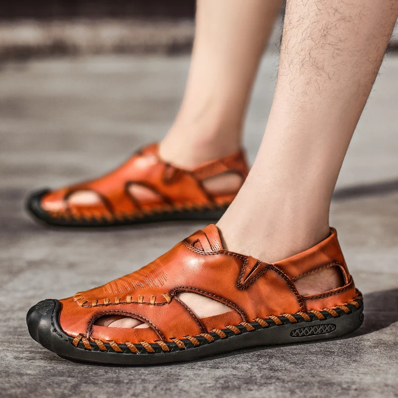 

Men's Sandals Slip On Fashion Casual Shoes Men outdoor handmade sewing Men Slippers breathable Roman Summer Beach Sandals men