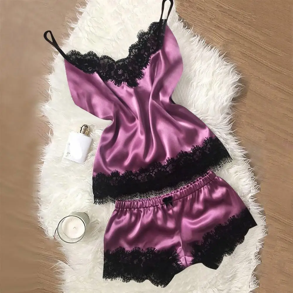 Hot Pink 2 Сексуальное женское белье, шелковое кружевное повседневное свободное однотонное платье без рукавов, ночная рубашка, ночная рубашка, летняя одежда - Цвет: Hot Pink 2