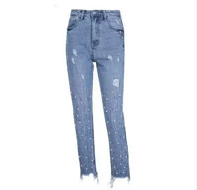 Parel kwasten blauw hoge задние джинсы vrouwelijke уличные карманные повседневные джинсы Zomer denim broek vrouwen bodem