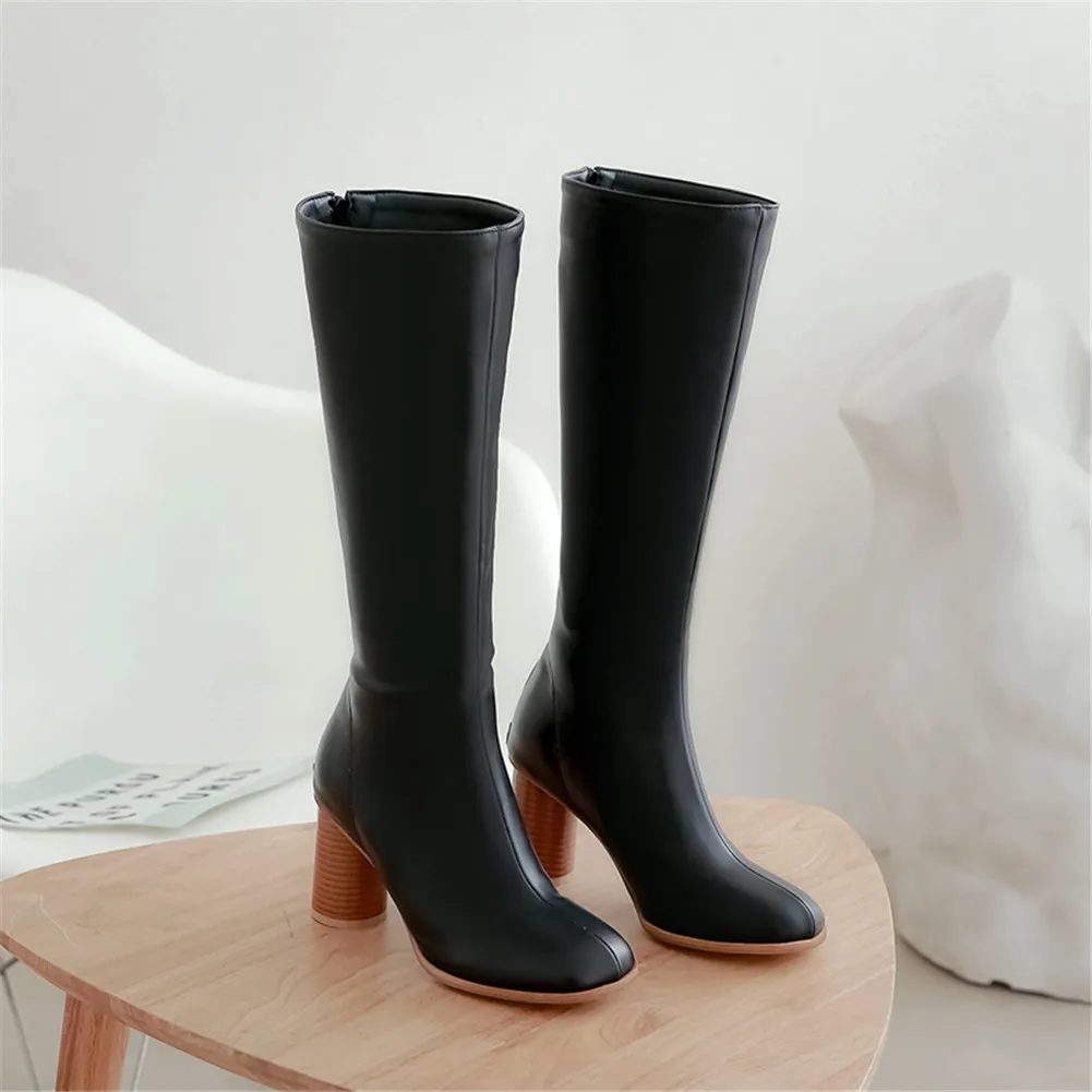 SARAIRIS/Новые Брендовые женские туфли на высоком квадратном каблуке, большие размеры 32-48 Женские Повседневные Вечерние ботинки до середины икры на осень и зиму