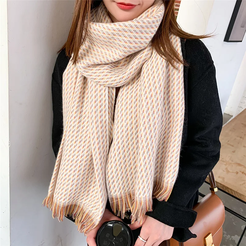 New Style Imitation Cashmere Warm Scarf In Winter. Women's Fashion Tassel Shawl. Thickened Cold Proof Scarf photo