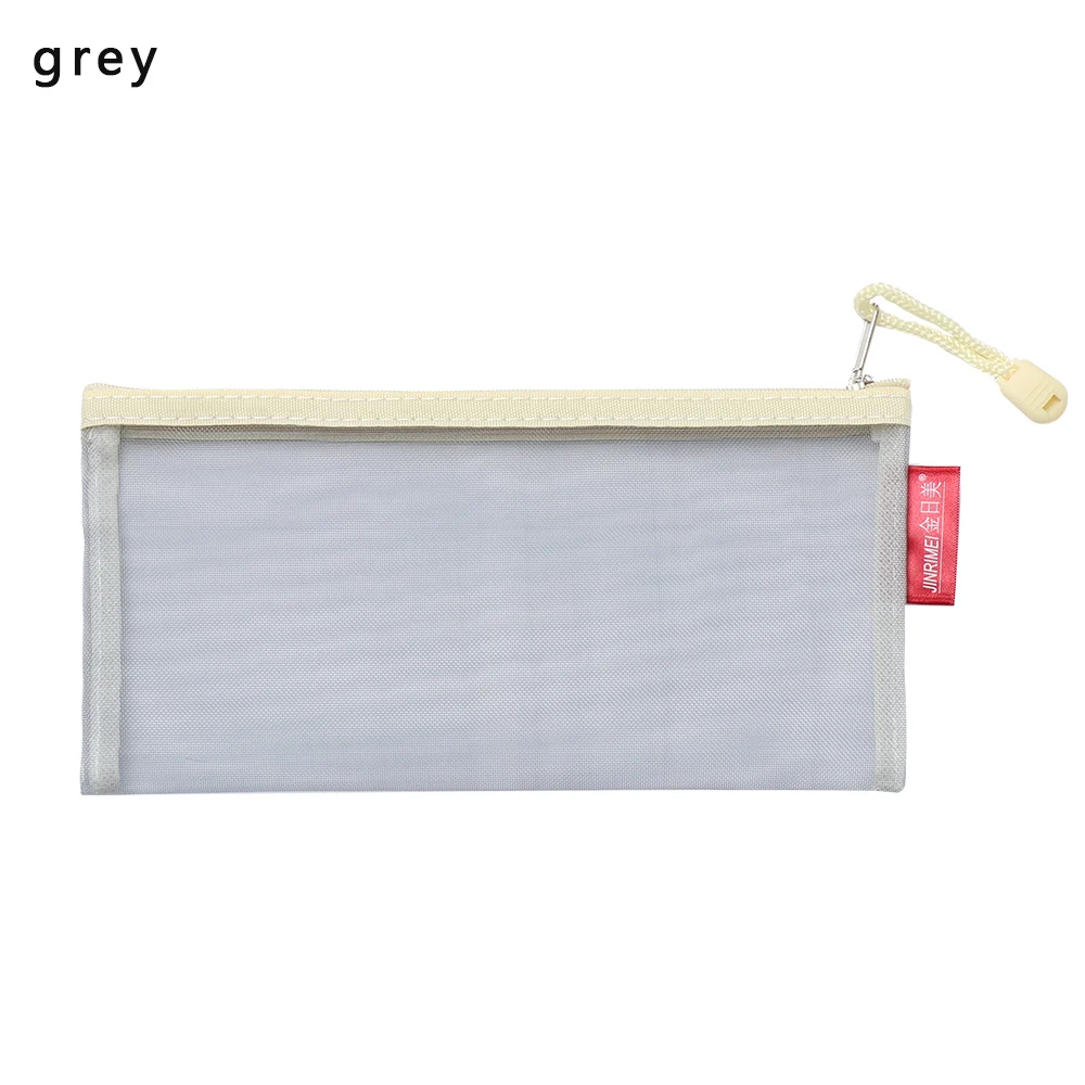 Светло-серый 1PC Simple Transparent Mesh Pencil Case Office Student Pencil Cases Nylon Estuche School Supplies Pen Box School Stationery Case - Цвет: Светло-серый