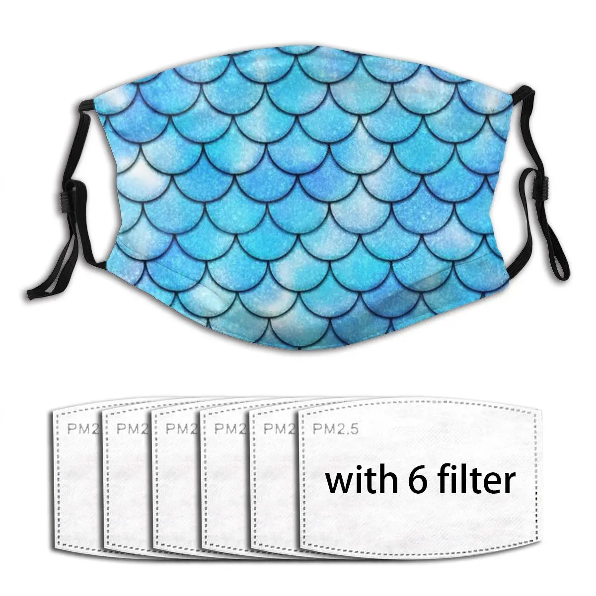 

Windproof Dust Mask with 6 Filter, Blue Mermaid PM2.5 Mouth Face Mask Washable Reusable Anti Pollution Dust