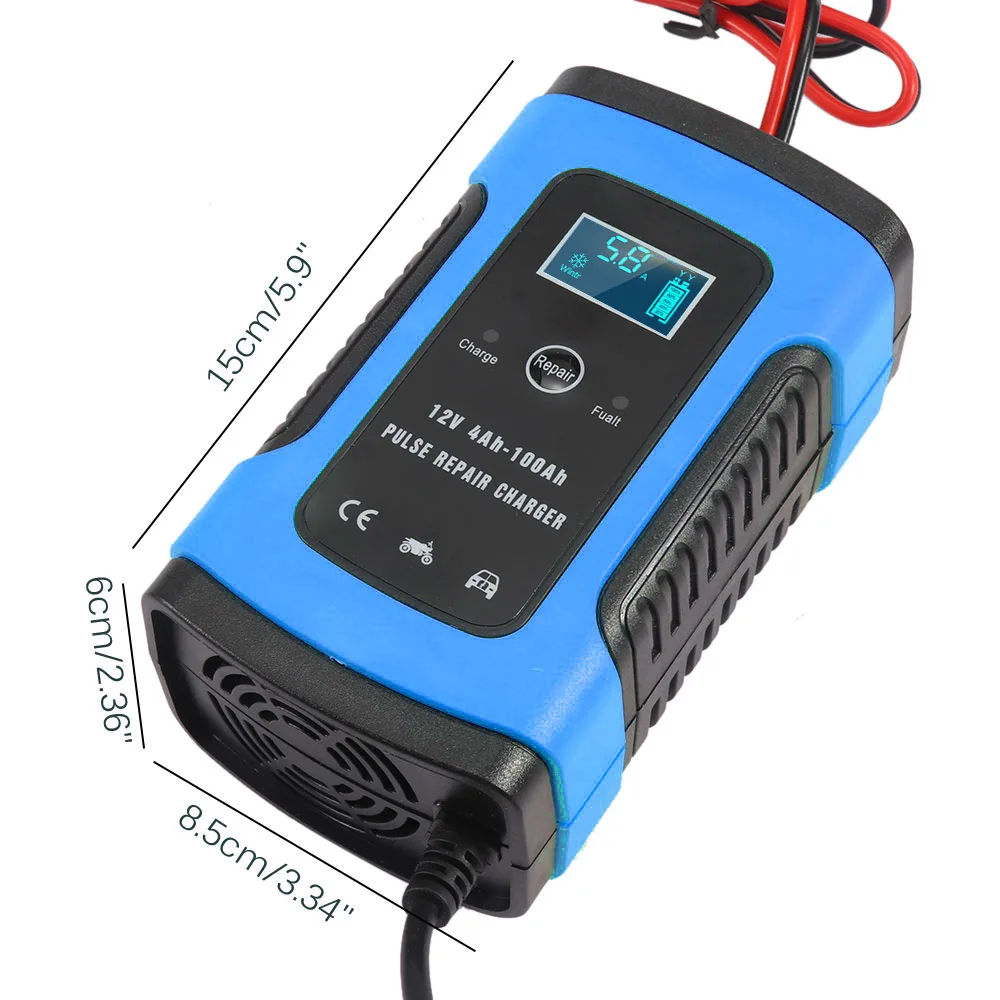12V 6A интеллектуальное Ремонтное зарядное устройство импульса автомобильное зарядное устройство свинцово-Кислотное зарядное устройство с ЖК-дисплеем для автомобильного мотоцикла